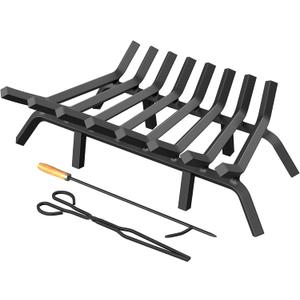 Jusgym Fireplace Grate 24 Inch with 8 Support Legs, Solid Steel Heavy Duty Fireplace Log Holder with Fire Log Tongs & Fire Poker, Fireplace Log Grate for Indoor Fireplace and Outdoor In-ground Firepit