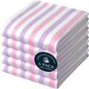 Fiesta Stripe 100% Cotton Dish Towels Set of 5, Large 18x26 Inch, Quick Dry, Absorbent & Reusable for Cleaning, Cooking, Kitchen Decor, Machine Washable, Rose Pink & Lavender