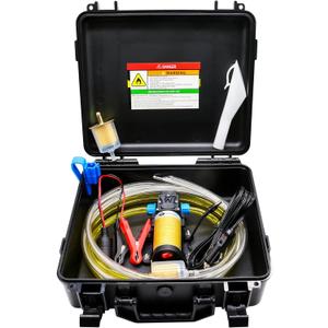 12V Fuel Transfer Pump Set, Moves Up to 85 Gallons Of Gas or Diesel Per Hour with Upgraded Carrying Case & Pulley Lead Pipe, for Vehicles, Boats, Equipment, Gasoline, Diesel (70W Boost Kit)