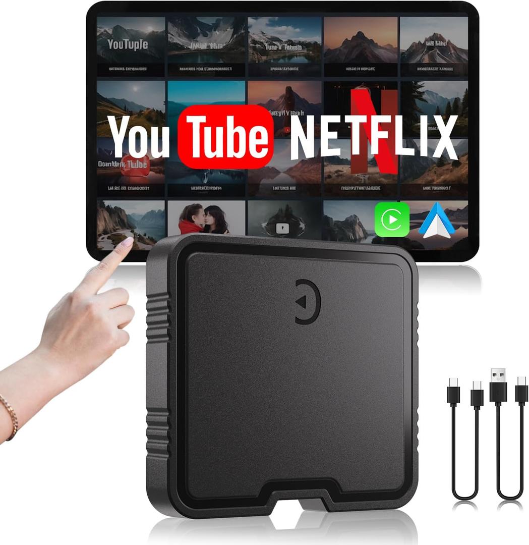 Wireless Carplay Adapter for iPhone with Netflix YouTube TF Card,Wireless AI Box Carplay Adapter & Android Auto Dongle Easy to Setup,Video Box Convert Wried to CarPlay Stream to Your Car