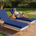 Summsun Chaise Lounge Cushions Outdoor Set of 2 - Waterproof and Fade Resistant Sun Lounger Replacement Cushions - Patio Lounger Pads with Removable Cover for Pool, Deck, 80 x 26 x 3 Inch, Navy