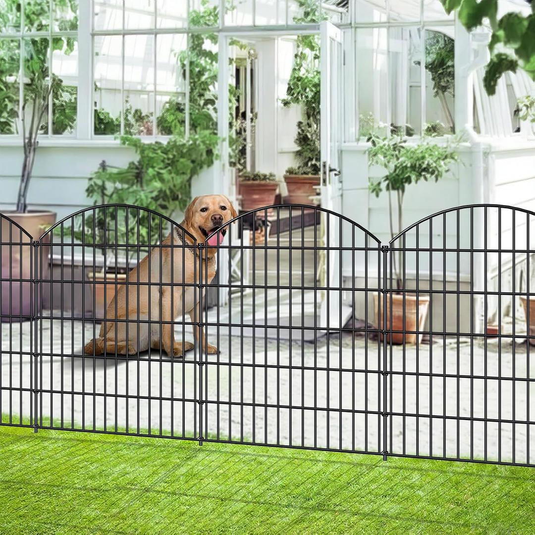 FOREHOGAR Heavy Duty Metal Garden Fence Outdoor CTW3643, 43.2in H x 14.75 ft L, No Dig Temporary Dog Fence Border Fencing for Yard Patio Landscape Flower Bed,5 Panels + 6 Stakes, Black