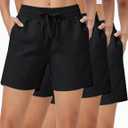 ZUTY 3 Pack 5" Womens Athletic Shorts Basic Running Shorts Lightweight Quick Dry Gym Workout Shorts with Pockets (Large)