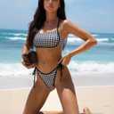 Sexybody Women Two Piece Bikini Sets Gingham Bandeau Swimsuits High Cut Tie Side Bathing Suit