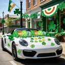 St Patricks Golf Cart Parade Decorations Kit, Irish Shamrock Parade Decor Set with Irish Flag Bunting,Green Metallic Tinsel Garland,Shamrock Balloons, Cards, for Irish Party Golf Cart Decor