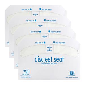 Discreet Seat DS-1000 Half-Fold Disposable Toilet Seat Covers, White, 4-Pack of 250