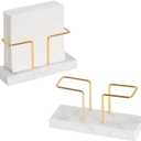 2 Pack Cocktail Napkin Holder for Table, Natural Marble Napkins Holder with Metal Wire, Modern Tissue Paper Dispenser for Dining Table Bar Kitchen (for 5 x 5 inches napkin)
