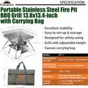 CAMPINGMOON Portable Campfire BBQ Grill 14 Inch Stainless Steel Folding Fire Pit Wood Burning Adjustable Height Outdoor Cooking RV Camping Carry Bag MT-2