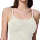 Women's Sweetheart V Neck Tank Top Adjustable Straps Workout Yoga Tops Going Out Basic Casual Crop Cami Shirts (Beige, M)