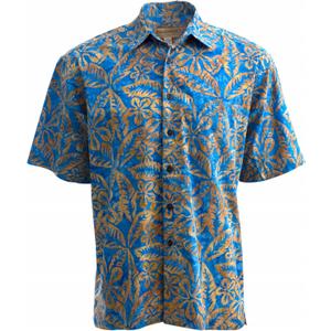 Hawaiian Shirt for Men Casual Button Down Short Sleeve Cotton Summer Batik Aloha Shirt (X-Large Tall, Blue)