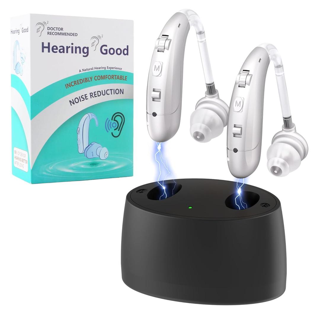 Hearing Aids for Seniors, Hearing Aids Rechargeable with Noise Cancelling and Volume Control, Hearing Amplifier for Adults Hearing Loss, Portable Behind-the-Ear Hearing Aid Headphones
