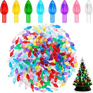 Riakrum 270 Pieces Ceramic Christmas Tree Bulb Christmas Tree Replacement Lights Assorted Colors Plastic Ornaments Bulbs Ornaments for Decorations