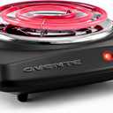 OVENTE Electric Countertop Single Burner, 1000W Cooktop with 6" Stainless Steel Coil Hot Plate, 5 Level Temperature Control, Indicator Light, Compact Cooking Stove and Easy to Clean, Black BGC101B