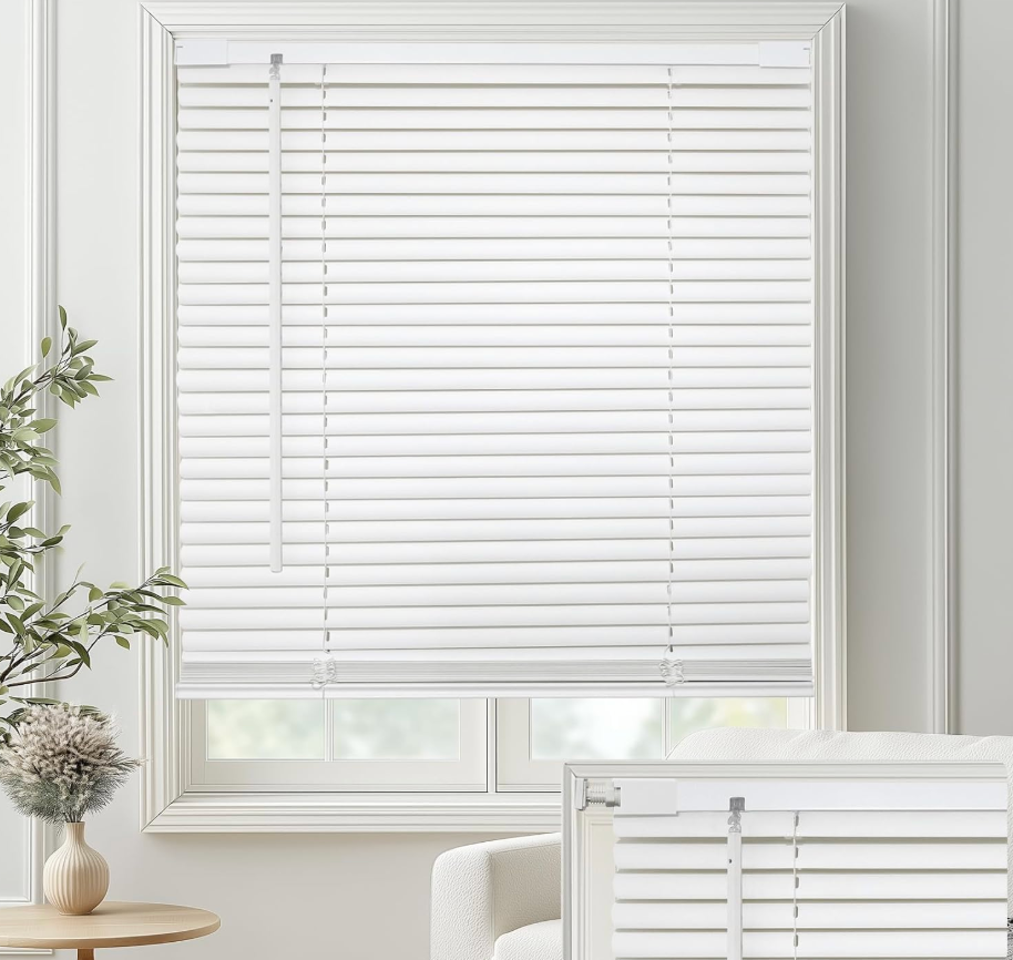 MYshade No-Drill Cordless Horizontal Mini Blinds – 35" W x 48" H Tool-Free Inside Mount Window Blinds with 1" Vinyl Slats, Light Filtering & Privacy, Child & Pet Safe, White
