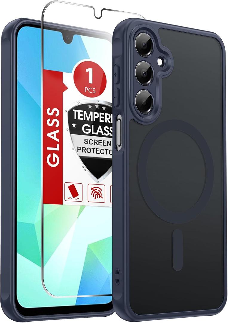 2 x LeYi Compatible for Samsung Galaxy A16-5G Phone Case: Samsung A16 5G Case [Magnet Fit] with Screen Protector, Matte Translucent Soft-Touch Skin & Full Body Protection for Cell Phone A 16 Cover, Blue