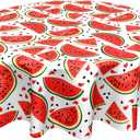Watermelon Tablecloth Round 60 Inch Summer Fruit Table Cloth Circle Washable Reusable Table Cover Tabletop for Dining Room Kitchen Party Picnic in Polyester Red