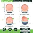 Grow Forward 16-piece Premium Wheat Straw Dinnerware Sets for 4 - Unbreakable Dishwasher & Microwave Safe Plastic Plates and Bowls Sets - Patio, Outdoors, RV, Camping Dishes - Tropical