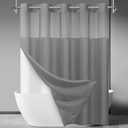 No Hook Slub Textured Shower Curtain with Snap in Liner - Grey Fabric Outer Curtain & Waterproof Inner Liner, Hotel Style with See Through Top Window, 71x74 in