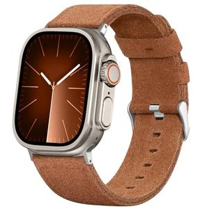 Bandsie Leather Band Compatible with Apple Watch Ultra Band 49mm 46mm 45mm 44mm 42mm for Men, Vintage Genuine Suede Leather Strap for iWatch Ultra 2, Ultra, SE, Series 10 9 8 7 6 5 4 3 2 1, Brown Pack of 2