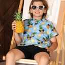 Boys' Hawaiian Shirts Short Sleeve, Tropical Button-Down Shirts for Youth Kids 5-14 Years Summer Vacation Beach Swim (Blue, M)