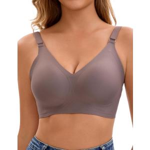 Women's Deep V Bras Wireless Comfortable Bra Supportive No Underwire Bras T-shirt Push Up Bralettes Plunge Seamless Bra (Medium, Coffee Color)