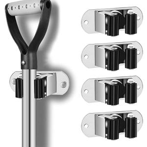 HYRIXDIRECT Mop and Broom Holder Wall Mount Heavy Duty Stainless Steel Wall Mounted Broom Organizer Laundry Room Home Garden Garage Storage and Organization Rack (Silver)