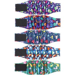 5 Pack Male Dog Diapers, Reusable Belly Bands for Male Dogs, High Absorbing, Small Size, Monster Color