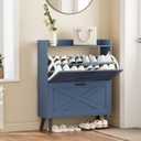 Homleke Farmhouse Shoe Storage Cabinet with Flip Drawers & Barn Door Design | Slim Narrow Shoe Rack Cabinet with Adjustable Shelves & Hidden Storage for Entryway, Foyer, Hallway, Living Room, Blue