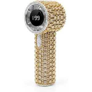 Portable Handheld Turbo Fan - Fashion Full Diamond 1800mAh USB Rechargeable Personal Battery Operated Mini Small Pocket Mini Fan for Travel/Outdoor/Vacation/Beach/Outdoor Activities (D-Gold)
