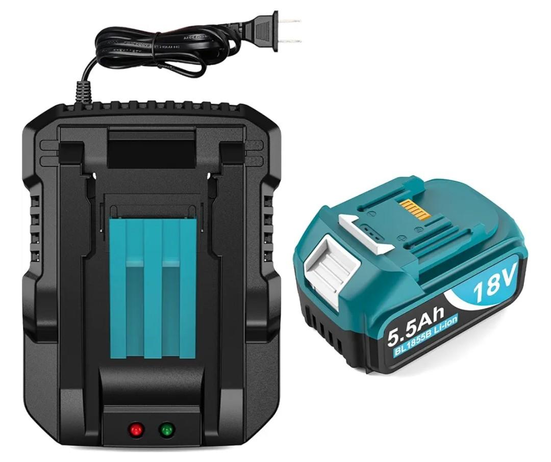 5500mAh 18V Battery Replacement for Makita 18V Battery and Charger DC18RC, Compatible with Makita LXT 18 Volt Batteries BL1850 BL1840 BL1830 BL1820 BL1815 Cordless Power Tools (Blue)