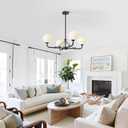 Klgxnrd 4 Lights Black Chandelier, Mid Century Modern Chandeliers for Dining Room, Hanging Sputnik Light Fixture for Living Room Kitchen Island Foyer Bedroom, Milk White Globe Glass Shade