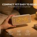 Wooden Digital Alarm Clock for Bedroom, Large Display, 100dB Alarm | Wood grain bedside clock, 1.8 in display, dual alarm, USB-C/USB-A charging, dimmable display, battery backup, easy setup