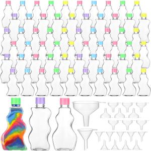 Mumufy 60 Pcs Plastic Sand Art Bottles for Kids 2.5 oz Sand Art Containers Bulk for Back to School Student Gifts Wedding Invitations Crafts Supplies Girls Decorations, 3 Stylesf(Colorful,Plastic Cap)