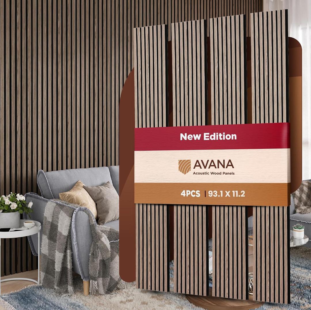Avana Acoustic Wood Wall Panels –93.2x11.25 Inch Panels – Fits 94x12 Layout – Natural Walnut Acoustic Panels 4 PCs –Wall Panels For Interior Wall Decor For Homes, Offices – Design Wood Panels For Wall