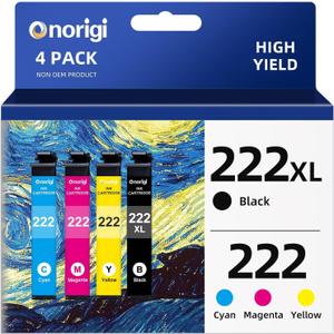 Remanufactured Ink Cartridge 222XL 222 Ink Cartridges Replacement for 222 222XL Ink Cartridge Combo Pack Work with Workforce WF-2960, Expression XP-5200 (4-Pack)