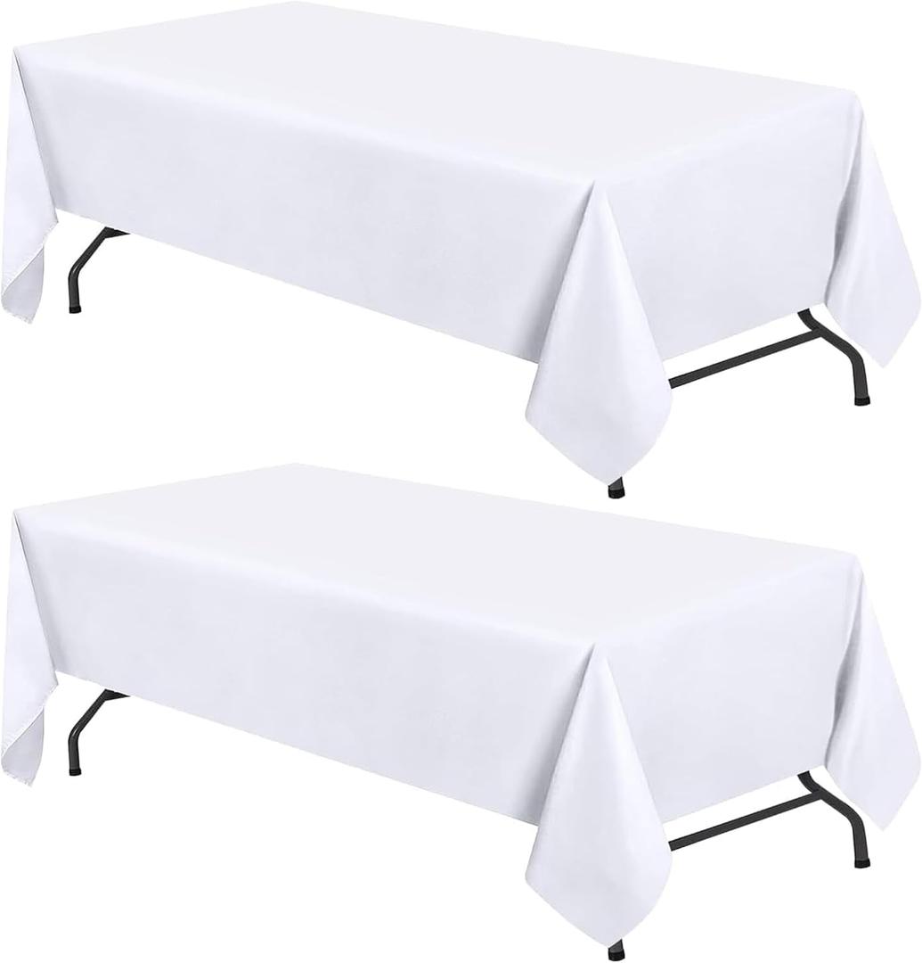 WEALUXE White Table Cloths for 6 Foot Rectangle Tables, 2-Pack, 60x102 inches, Water, Stain and Wrinkle Resistant, 200 GSM Washable Poly Fabric Tablecloths Rectangular, Elegant and Durable