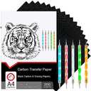 Raimarket 200 Sheets Black Carbon Paper for Tracing On Fabric | Carbon Paper for Tracing on Wood & Canvas, Tracing Paper for Drawing Sewing Patterns, 5 Stylus, A4 Size (9 X 13) Graphite Transfer Paper