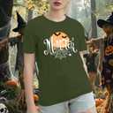 Halloween Momster T-Shirt for Women Funny Spider Bat Tee Mom Ster Letter Print Tee Tops (M)