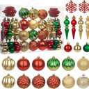 92ct Christmas Tree Decoration Set - Shatterproof Christmas Baubles with Strings for Wreath, Garland & Party Decoration, Red-Green