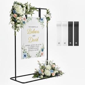 Wedding Welcome Sign Stand, Welcome to our Wedding Sign Holder, Black Easel Stand for Sign Poster With Leather Sign Hanging Straps, Linen Sign Stand for Wedding Decor