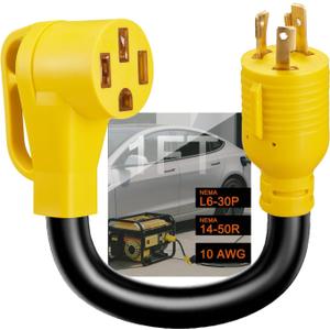 NEMA L6-30P to 14-50R EV Cahrger Adapter Cord, 3 Prong 30 Amp L6-30 Locking Male to 4 Prong 50 Amp 14-50 Female, Only for Tesla EV Charging, STW 10 AWG/3C, ETL Listed