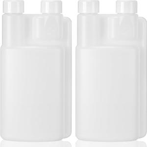 CHENGU Plastic Flask with Built in Shot Glass Measuring Bottles Graduated Chamber with Caps Liquid Dispenser for Liquids to Store and Pour for Concerts Travel Camping Party(2 Pcs,16.9 Oz, 0.84 oz)