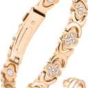 Feraco Pure Copper Bracelets & Rings for Women, Ultra Strength Magnetic Bracelet for Women with Neodymium Magnets & Sparkling Cubic Zirconia, Adjustable, Infinite Clover Jewelry (Rose Gold)