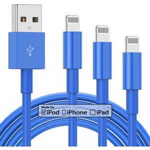 3 Pack Apple MFi Certified iPhone Charger Cable 6ft, Apple Lightning to USB Cable Cord 6 Foot, 2.4A Fast Charging Apple Phone Long Chargers for iPhone 11/11Pro/11Max/ X/XS/XR/XS Max/8/7/6 Blue