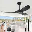 52 Inch Outdoor Ceiling Fans without Lights, Smart Wood Ceiling Fan no Light with Remote Control Voice Control Alexa, Outdoor Fan for Patios Farmhouse 3 Blades High CFM Ceiling Fans Black