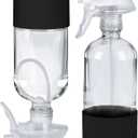2 Pack 360 Glass Spray Bottles with Silicone Sleeve, 16 oz Empty Refillable Containers with Adjustable Spray Nozzles, Spray Bottles for Hair, Cleaning Solutions and Plants Black