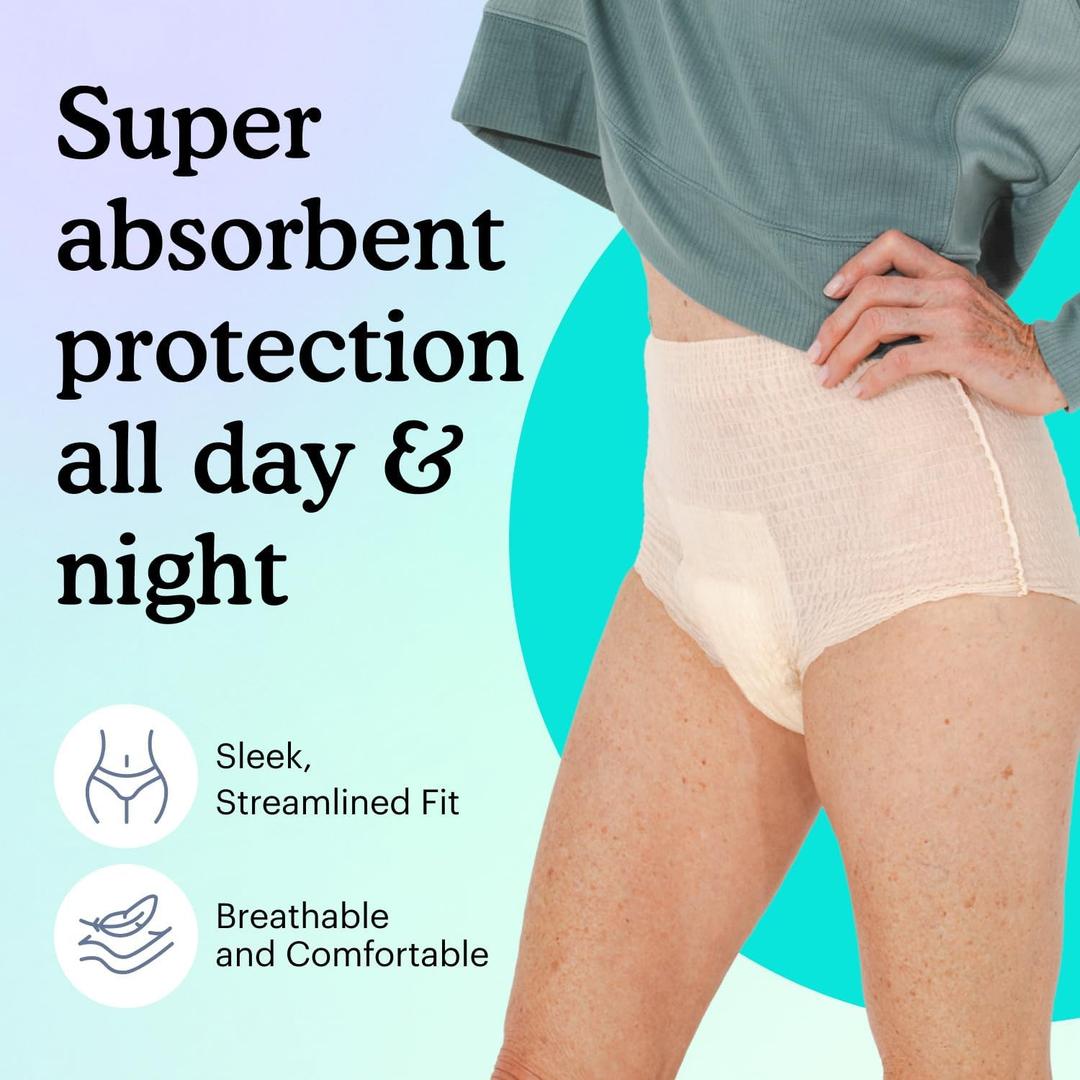 Because Premium Maximum Plus Adult Incontinence and Postpartum Bladder Leak Underwear for Women, Maximum Absorbency, Disposable, Beige, S/M, 20 Count