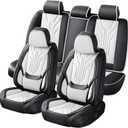 Car Seat Covers Full Set, Universal Fit Faux Leather Cushion Protector, Waterproof Non-Slip Automotive Interior Accessories for Sedans, SUVs, Trucks (Black&White) (Fullset)