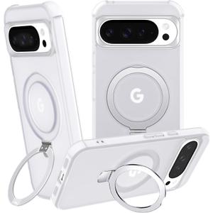 CHAOFEnG Magnetic Compatible with Google Pixel 10 & Pixel 10 Pro Case with Stand [Military Grade Drop Tested][Compatible with Magnet] Ring Translucent Slim Hard Back Soft Edge, White