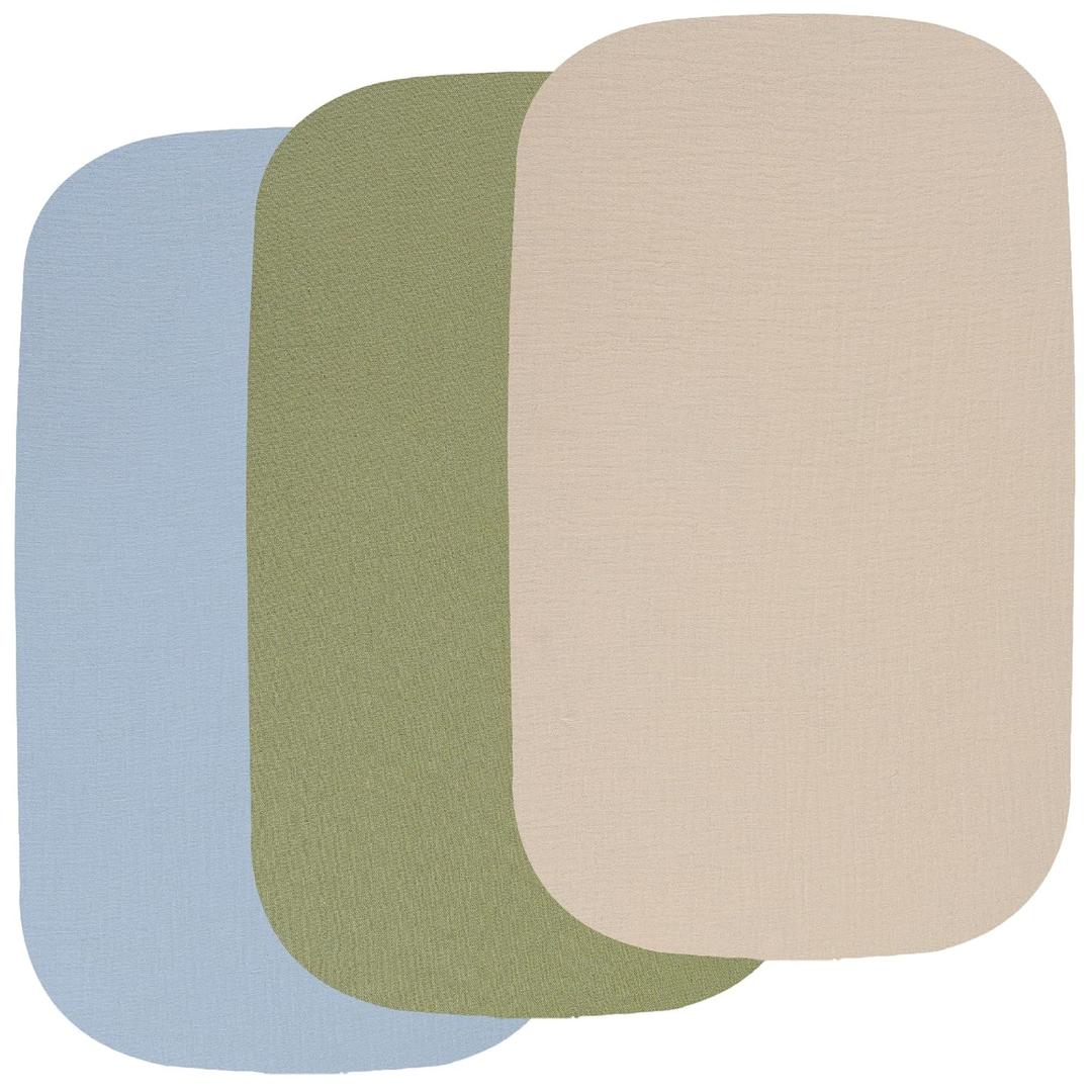 Onacosht Muslin Bassinet Sheets 3 Pack, 100% Cotton Baby Sheet 35" X 20" Compatiable with AMKE 3 in 1 Bassinets, MiClassic, Uiuwoo, Foalom, YADAQE, Milliard and TCBunny Bassinet, Beige Green and Blue